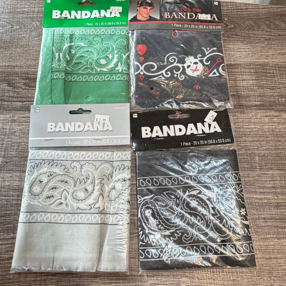 Lot Of 4 Bandanas Doo Rag Skull Design Cap Motorcycle Green Black Gray New